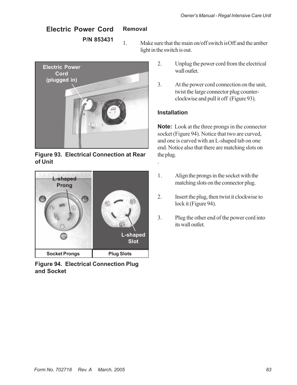 Electric power cord | Suburban Mfg REGAL INTENSIVE CARE UNIT 12019-01-NGFREP User Manual | Page 95 / 184