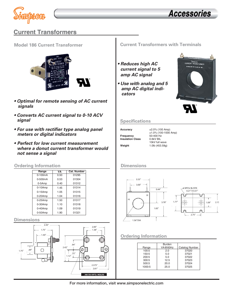 Simpson Electric 186 User Manual | 1 page