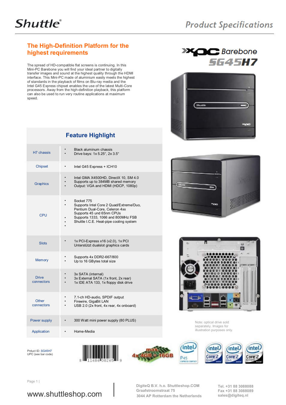 Shuttle Computer Group Shuttle xxpc Barbone SG45H7 User Manual | 6 pages