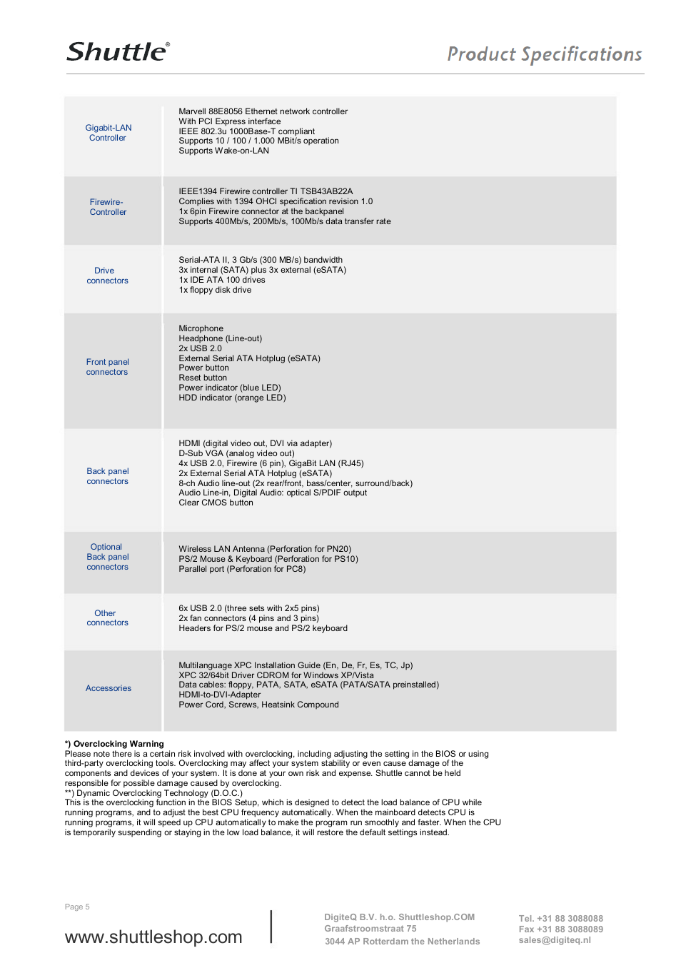 Shuttle Computer Group Shuttle xxpc Barbone SG45H7 User Manual | Page 5 / 6