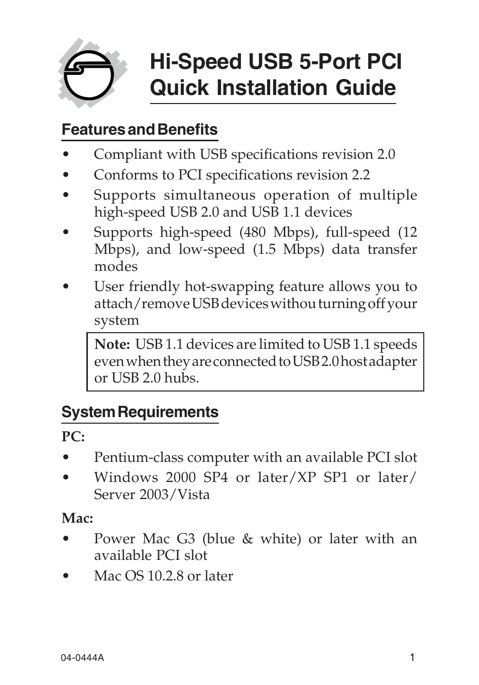 SIIG 04-0444A User Manual | 8 pages