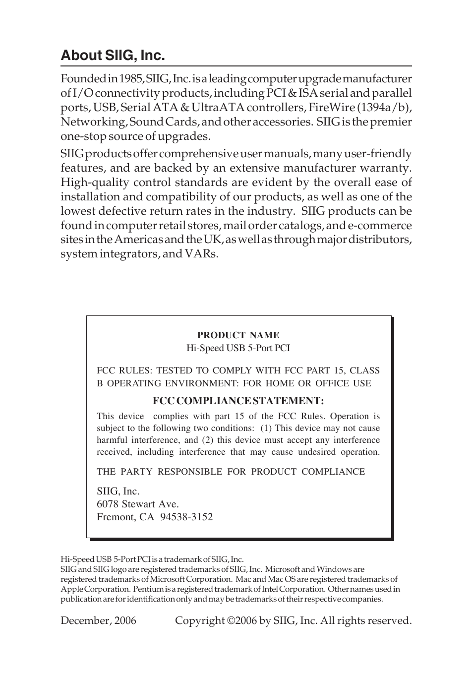 About siig, inc | SIIG 04-0444A User Manual | Page 8 / 8