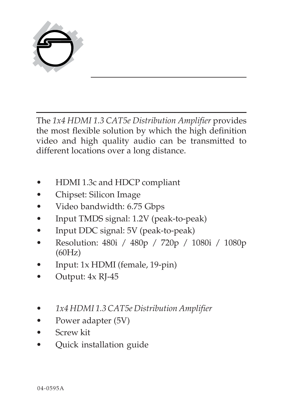 SIIG 1X4 HDMI 1.3 CAT5E User Manual | 8 pages