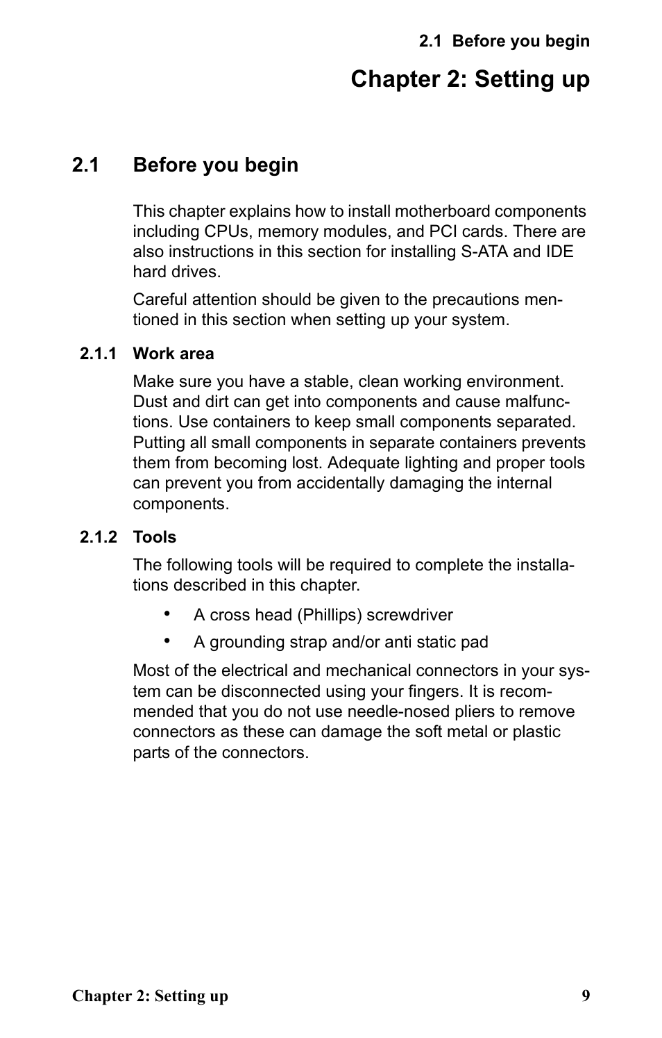 Chapter 2: setting up, 1 before you begin, 1 work area | 2 tools, Setting up, Before you begin, Work area tools | SIIG Transport GX21 B5350 User Manual | Page 15 / 70