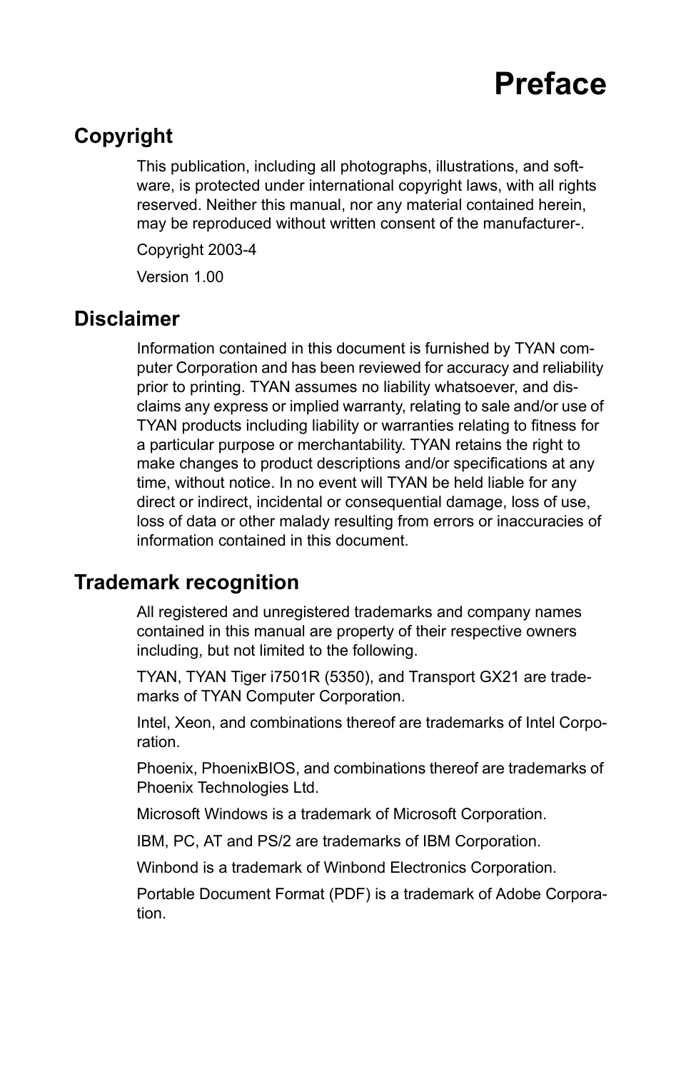 Preface, Copyright, Disclaimer | Trademark recognition | SIIG Transport GX21 B5350 User Manual | Page 2 / 70
