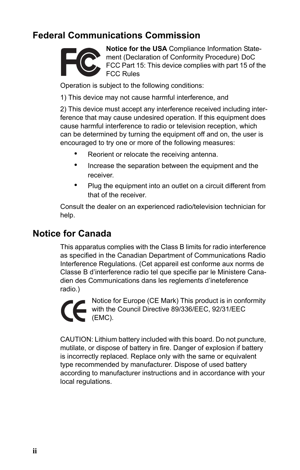 Federal communications commission, Notice for canada | SIIG Transport GX21 B5350 User Manual | Page 3 / 70