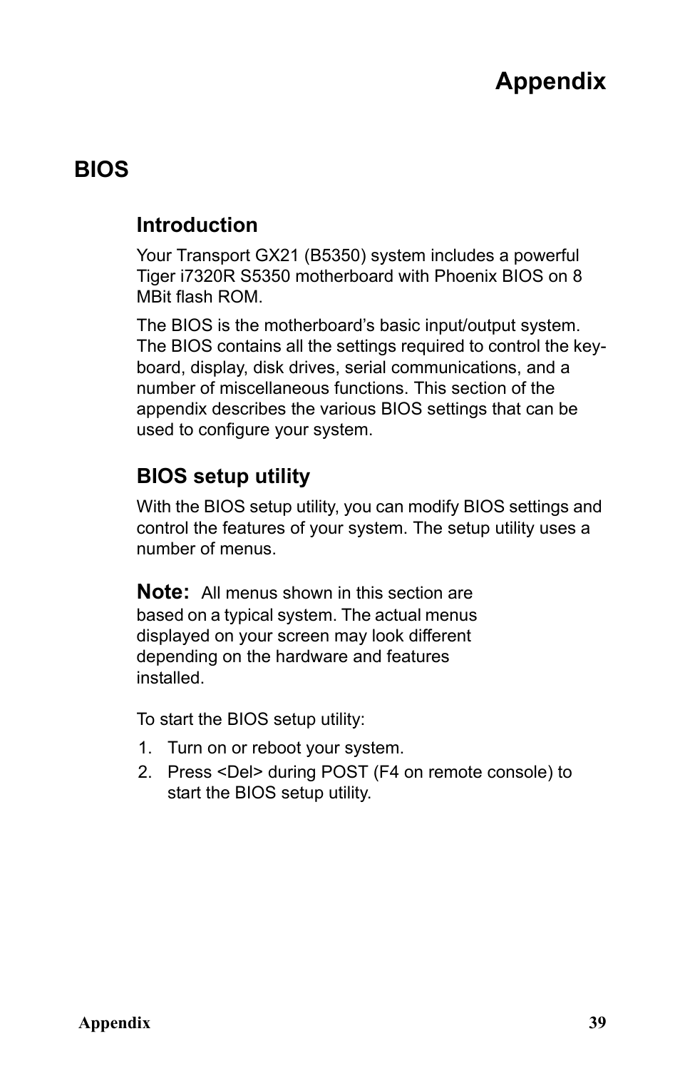 Appendix, Bios | SIIG Transport GX21 B5350 User Manual | Page 45 / 70