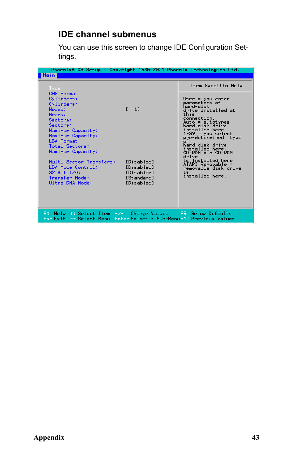 Ide channel submenus | SIIG Transport GX21 B5350 User Manual | Page 49 / 70