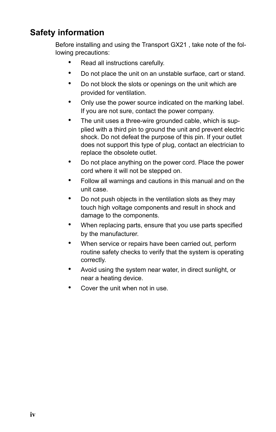 Safety information | SIIG Transport GX21 B5350 User Manual | Page 5 / 70