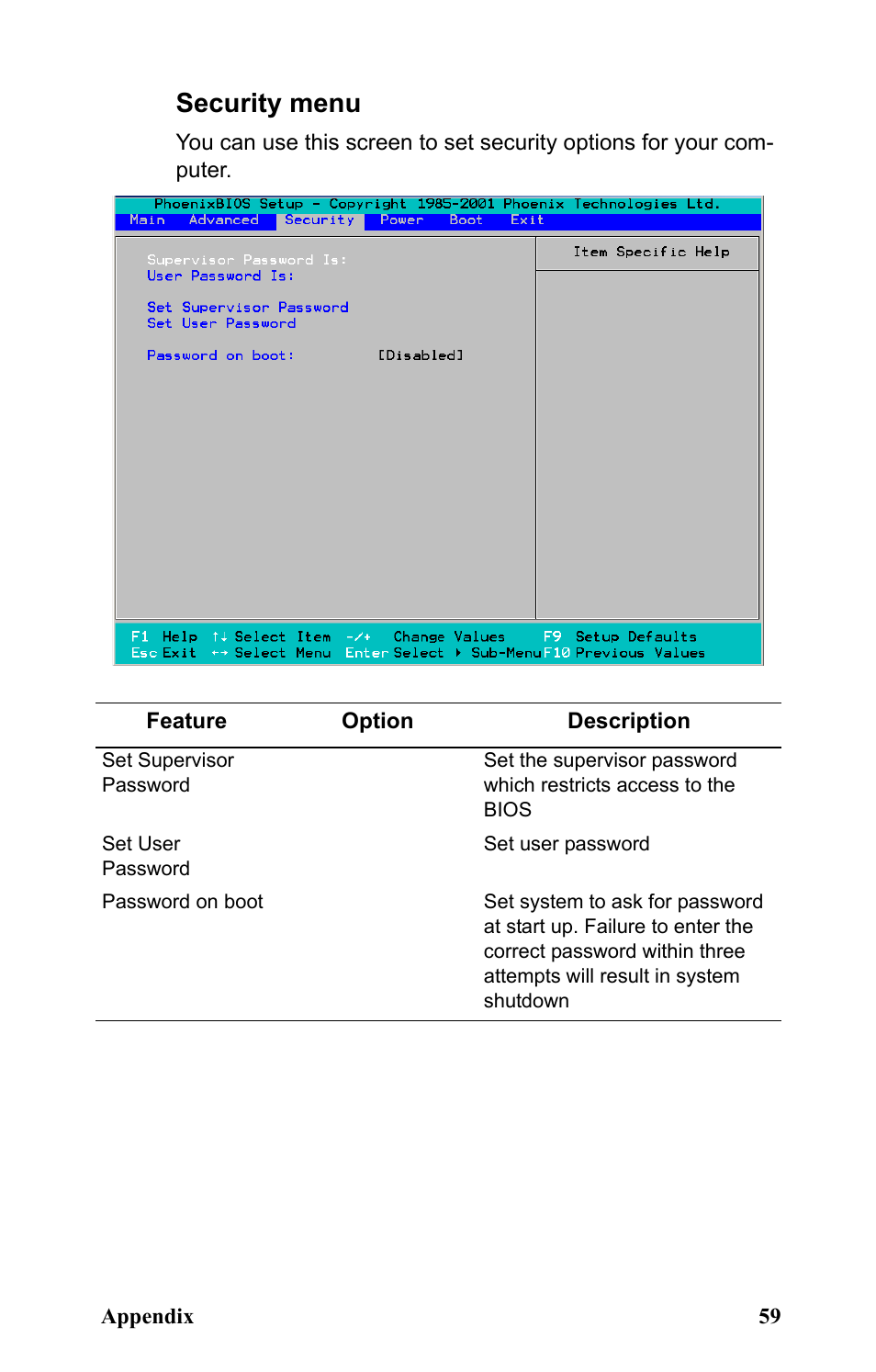 Security menu | SIIG Transport GX21 B5350 User Manual | Page 65 / 70