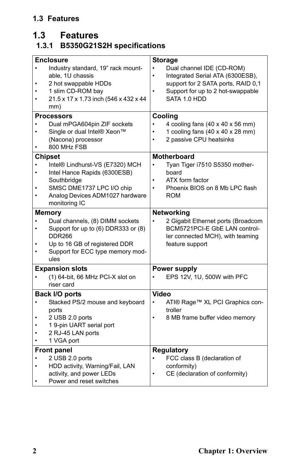 3 features, 1 b5350g21s2h specifications, Features | B5350g21s2h specifications, 3 features 2 chapter 1: overview | SIIG Transport GX21 B5350 User Manual | Page 8 / 70