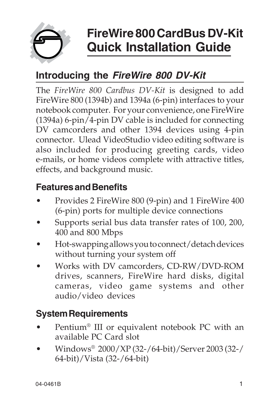 SIIG 800 User Manual | 12 pages