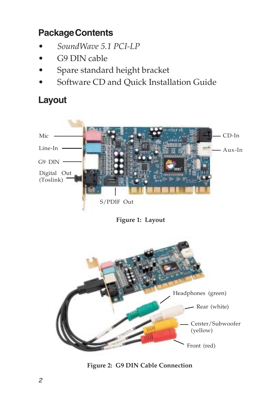 Package contents, Layout | SIIG 5.1 User Manual | Page 2 / 20