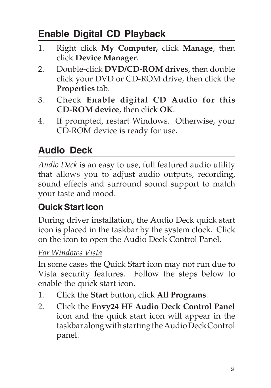 Enable digital cd playback, Audio deck | SIIG 5.1 User Manual | Page 9 / 20
