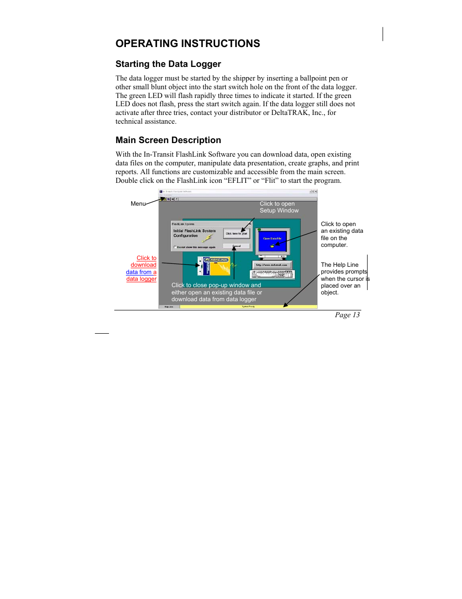 Operating instructions, Starting the data logger, Main screen description | SIIG 101828 User Manual | Page 17 / 44
