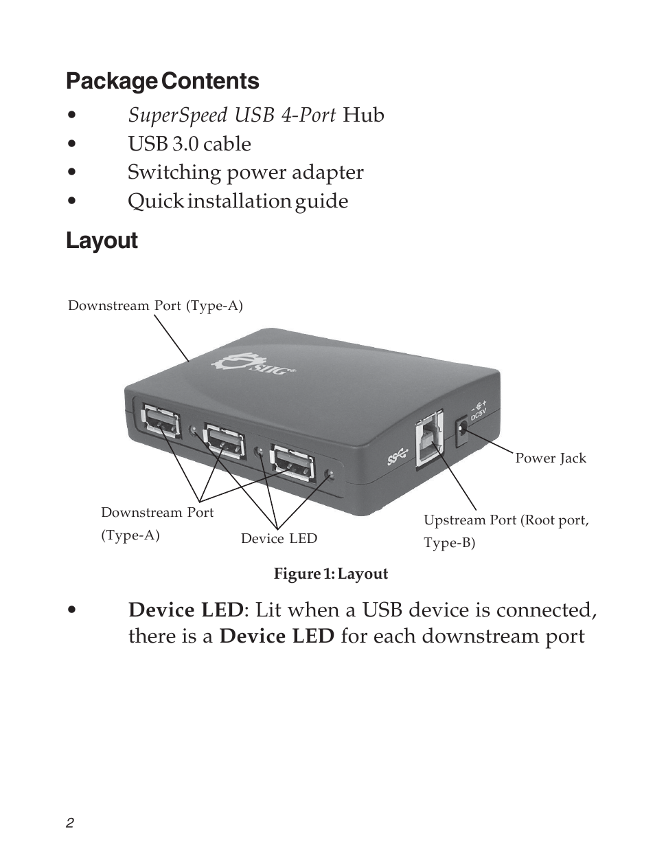 Package contents, Layout | SIIG 04-0625A User Manual | Page 2 / 8