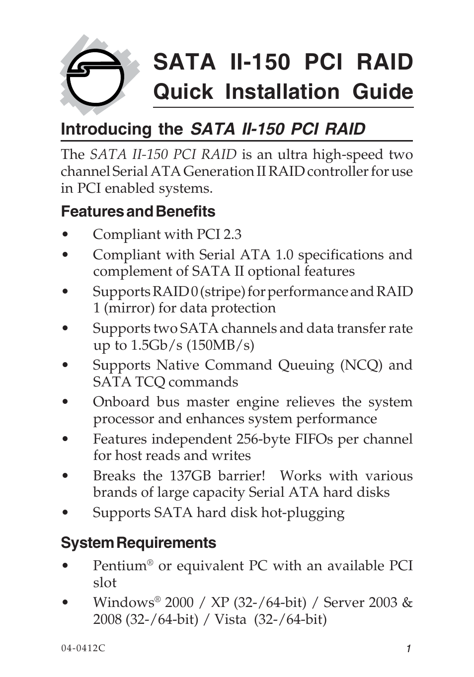 SIIG SATA II-150 User Manual | 16 pages