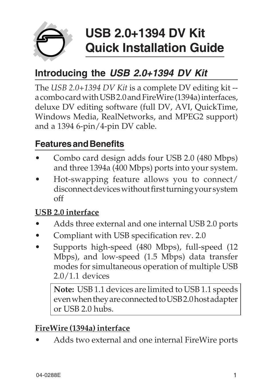 SIIG 04-0288E User Manual | 12 pages