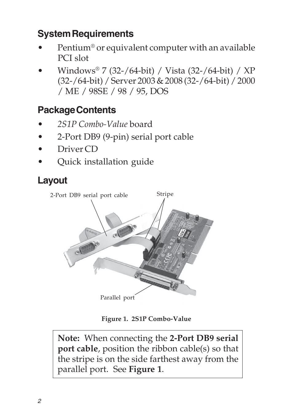 System requirements, Package contents, Layout | SIIG 04-0629A User Manual | Page 2 / 12