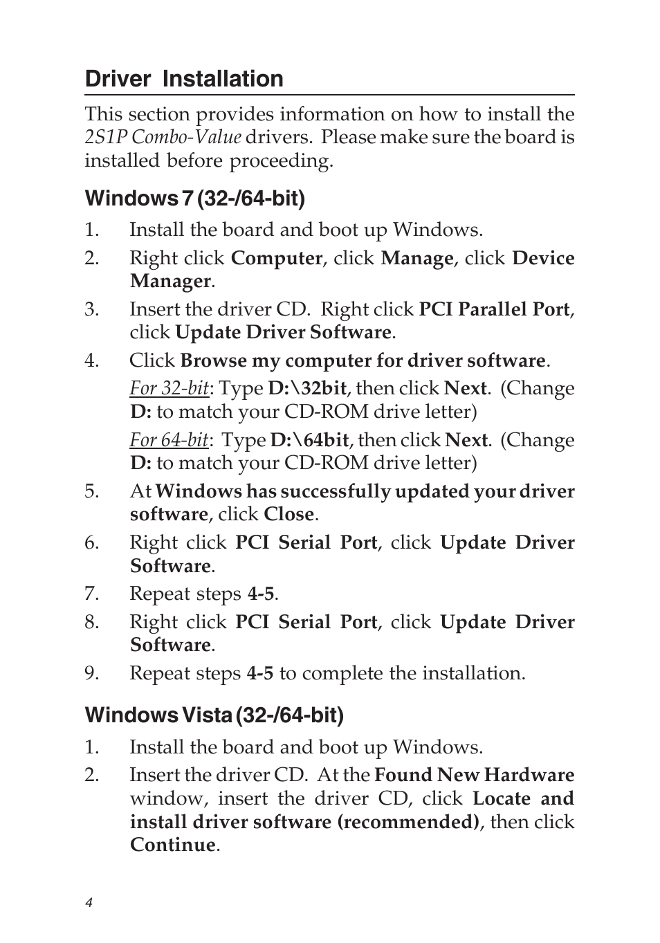 Driver installation | SIIG 04-0629A User Manual | Page 4 / 12