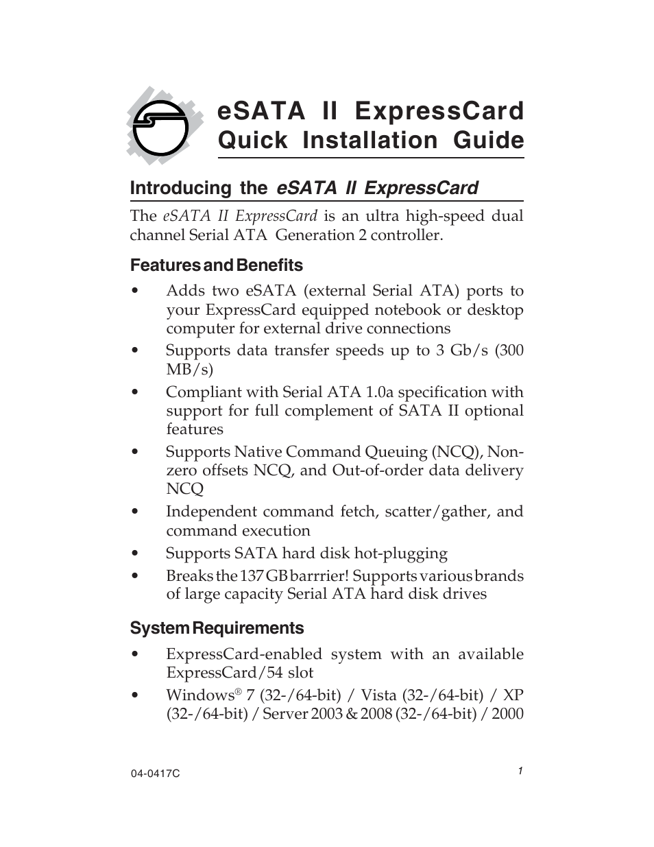 SIIG 04-0417C User Manual | 12 pages