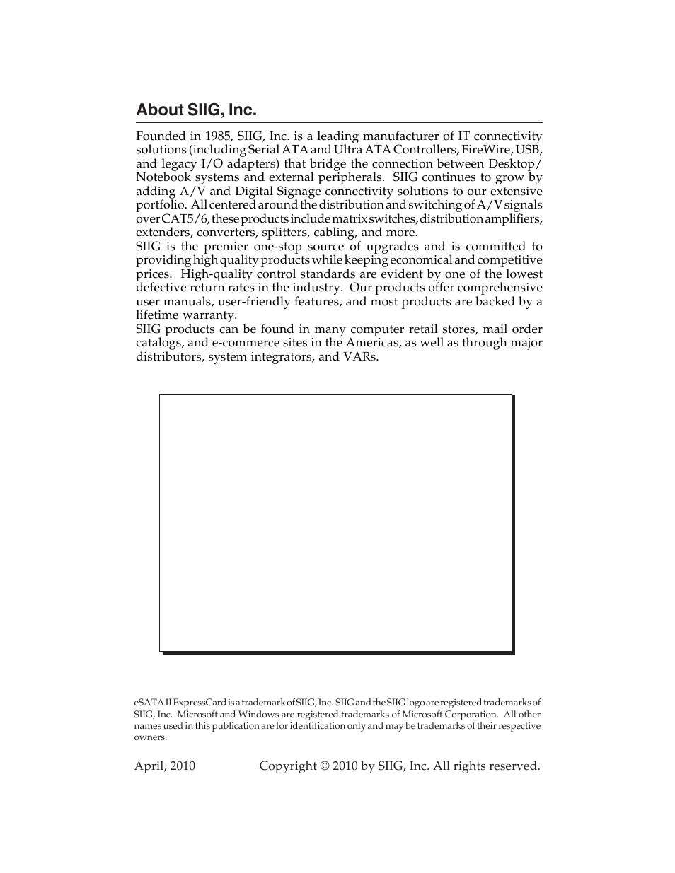 About siig, inc | SIIG 04-0417C User Manual | Page 12 / 12