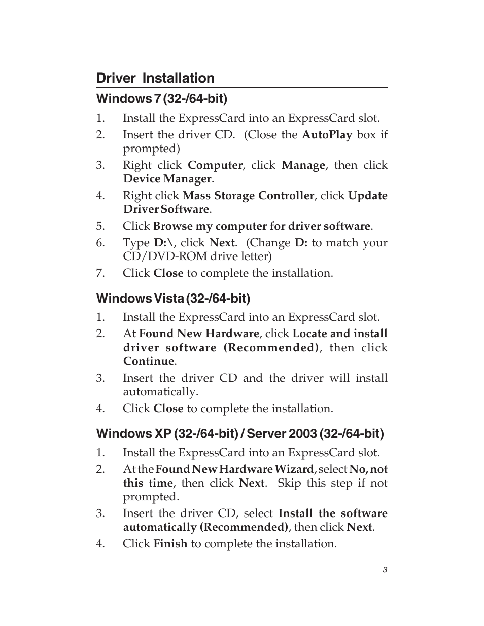 Driver installation | SIIG 04-0417C User Manual | Page 3 / 12