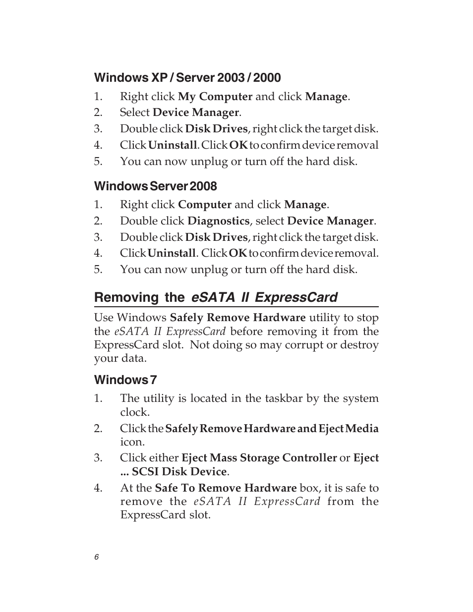 Removing the esata ii expresscard | SIIG 04-0417C User Manual | Page 6 / 12