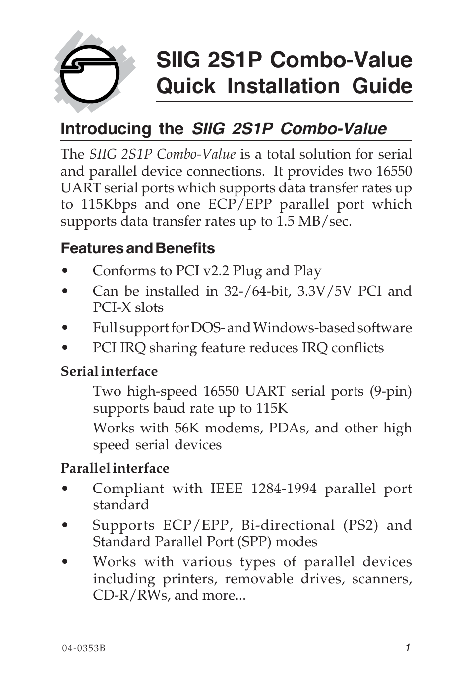 SIIG 2S1P User Manual | 12 pages