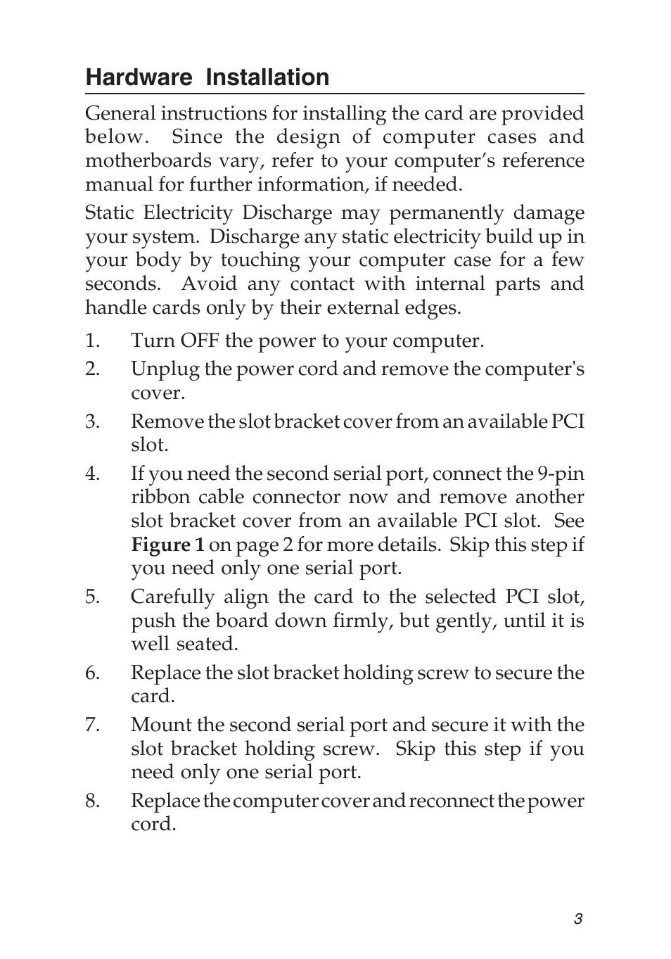 Hardware installation | SIIG 2S1P User Manual | Page 3 / 12