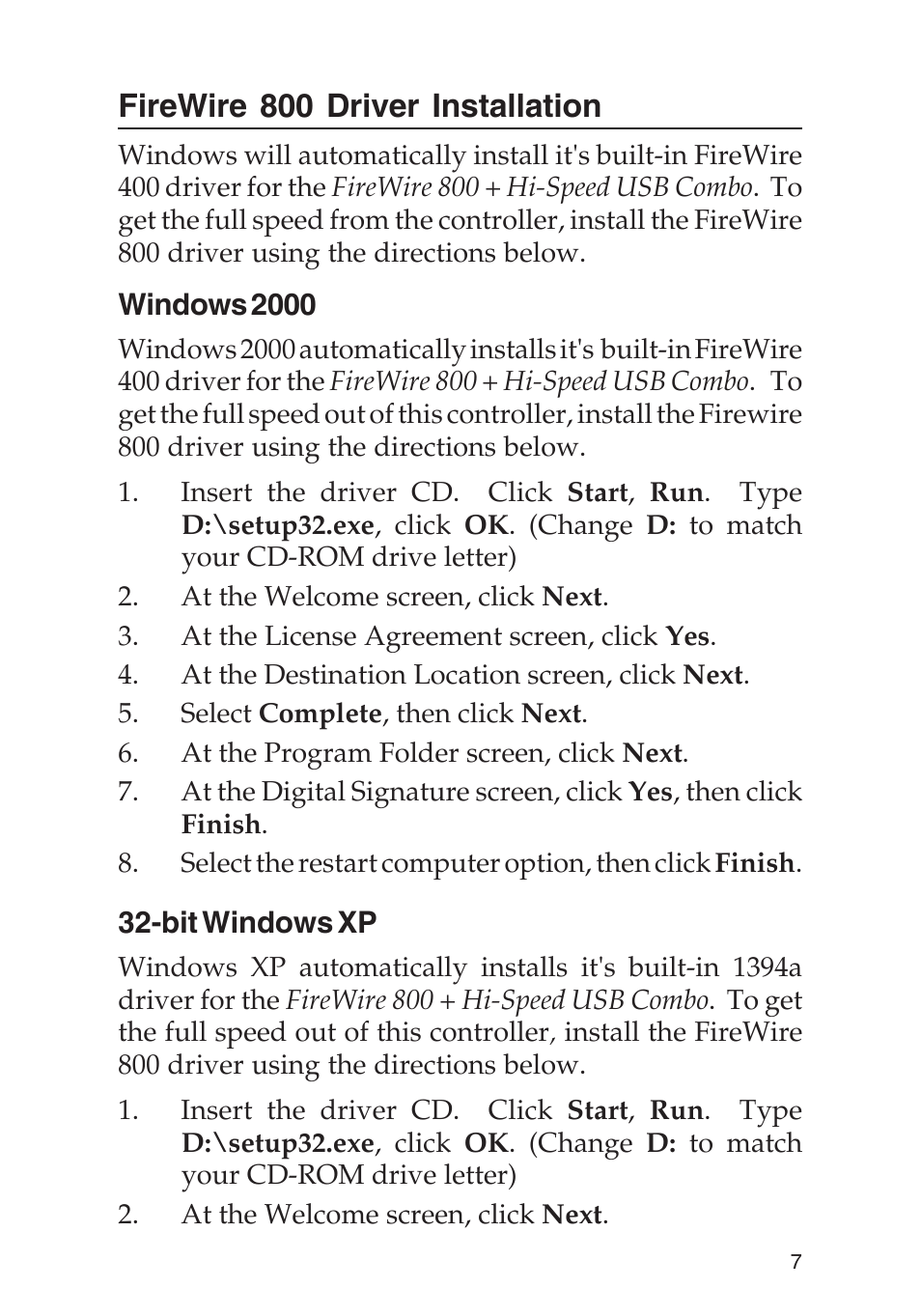 Firewire 800 driver installation | SIIG FREEFLOW 701P48438 User Manual | Page 7 / 20