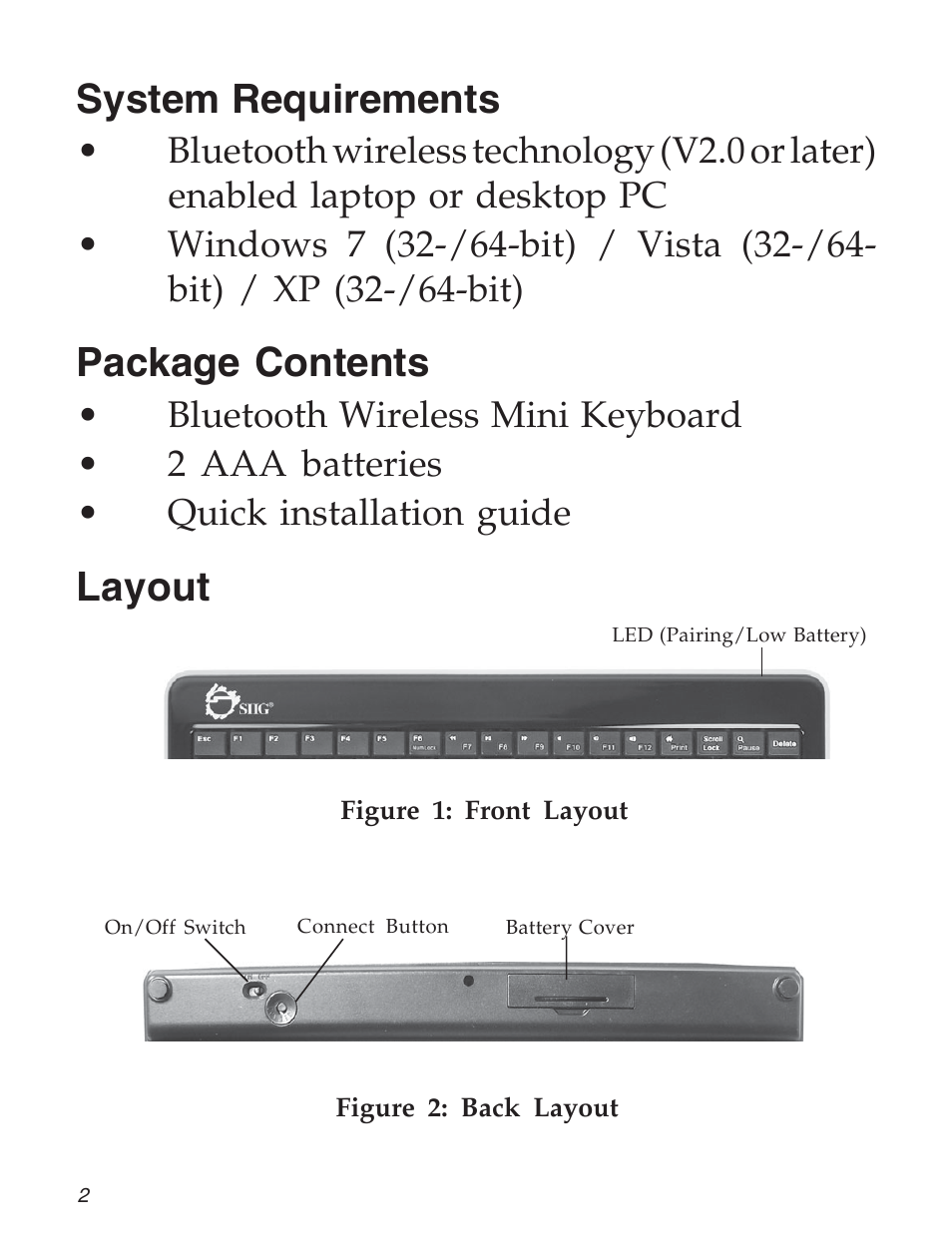 System requirements, Package contents, Layout | SIIG 04-0735A User Manual | Page 2 / 8