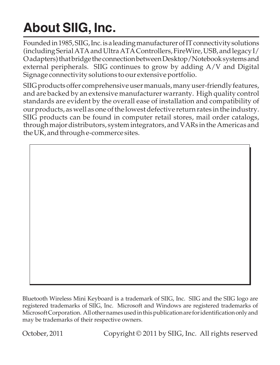 About siig, inc | SIIG 04-0735A User Manual | Page 8 / 8