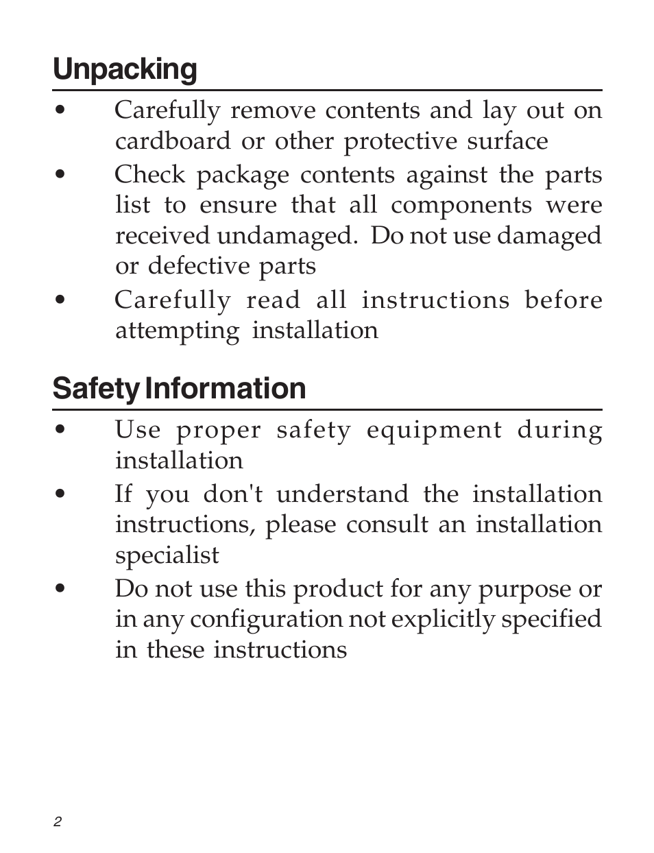 Unpacking, Safety information | SIIG 04-0680B User Manual | Page 2 / 12