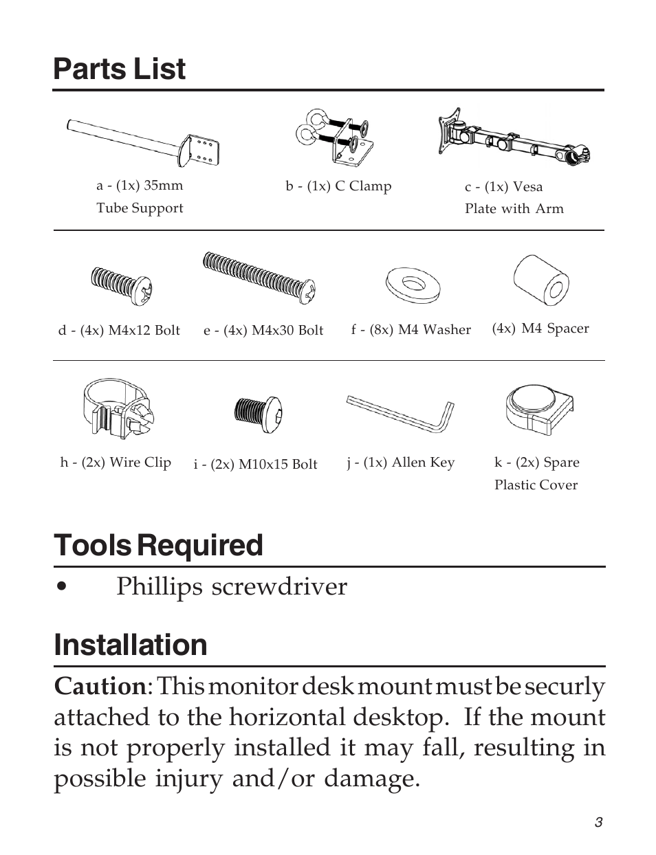 Parts list, Tools required, Installation | Phillips screwdriver | SIIG 04-0680B User Manual | Page 3 / 12