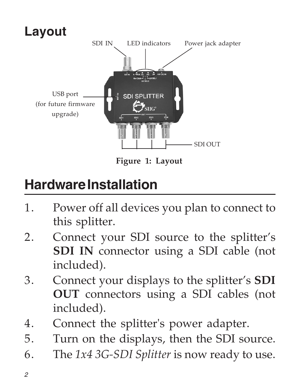 Hardware installation, Layout | SIIG 104-0732A User Manual | Page 2 / 8