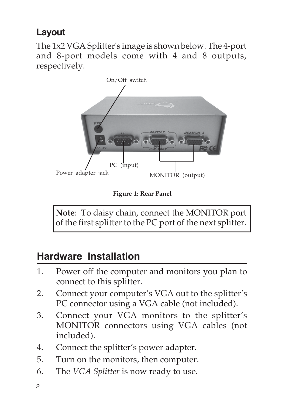 Hardware installation, Layout | SIIG 16556380 User Manual | Page 2 / 4