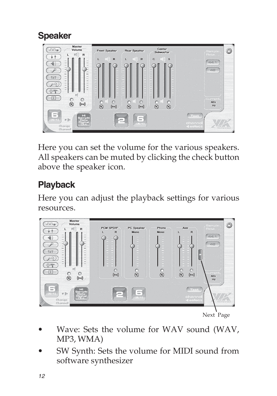 Speaker, Playback | SIIG 04-0631A User Manual | Page 12 / 20