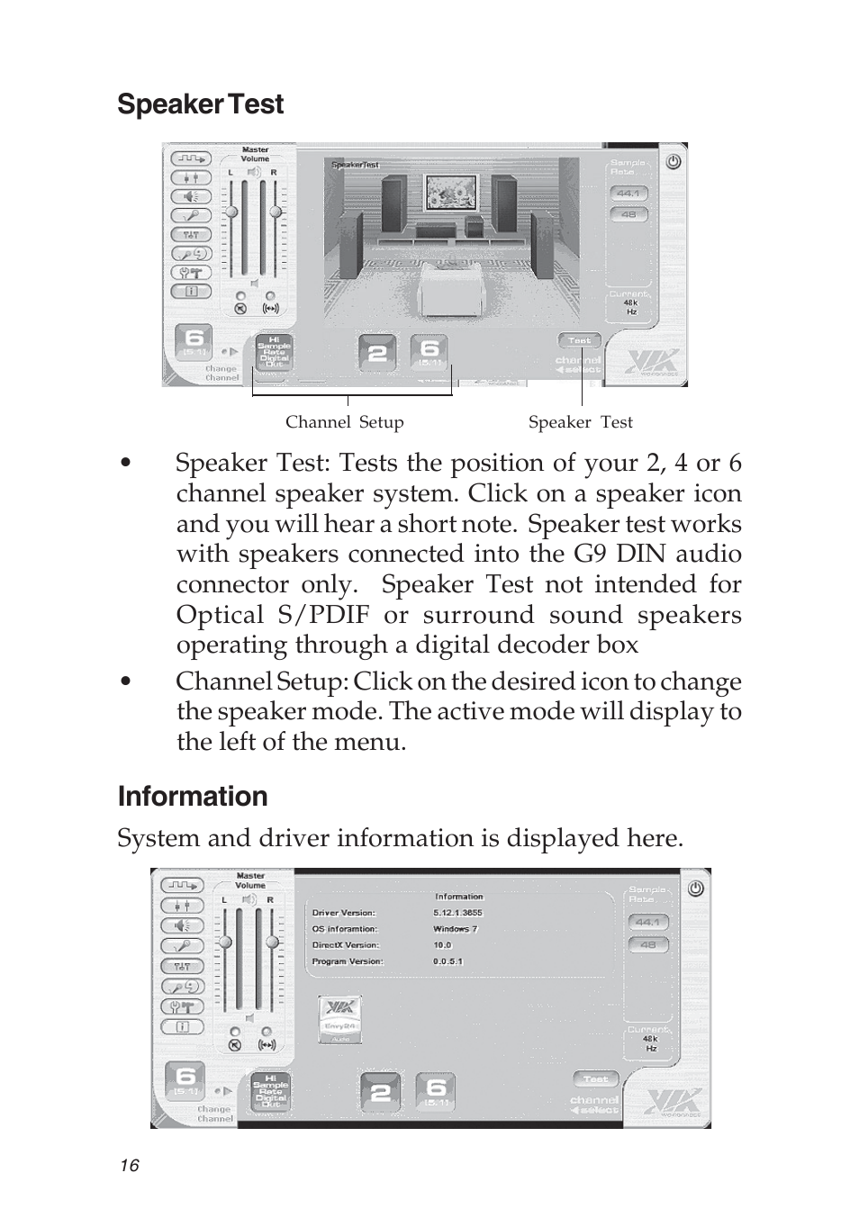 Information, Speaker test | SIIG 04-0631A User Manual | Page 16 / 20