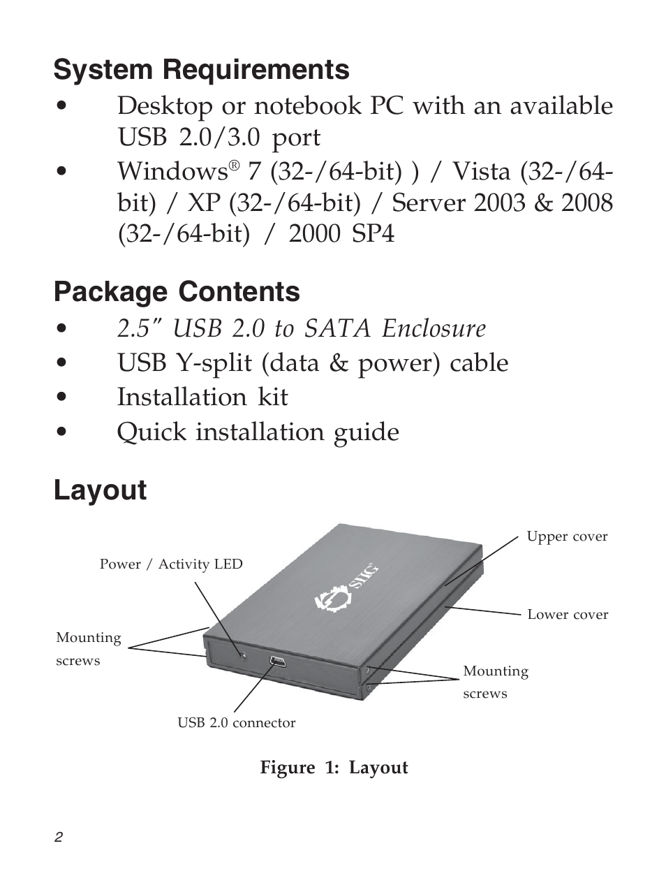 System requirements, Package contents, Layout | SIIG 5090S User Manual | Page 2 / 12