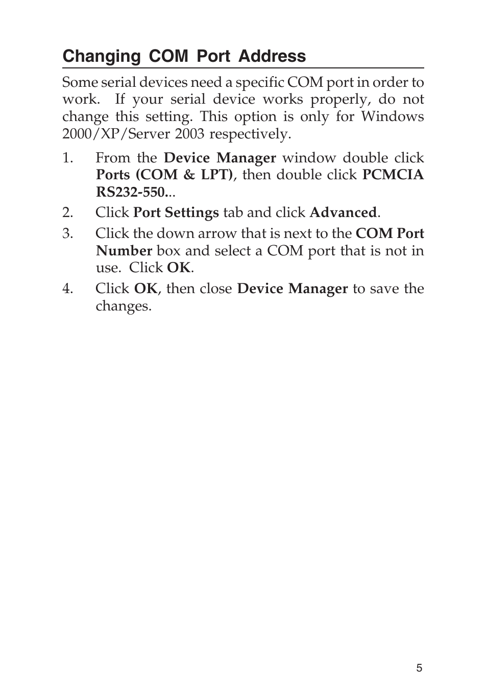 Changing com port address | SIIG 4110 User Manual | Page 5 / 8