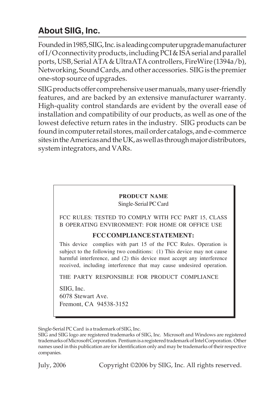About siig, inc | SIIG 4110 User Manual | Page 8 / 8