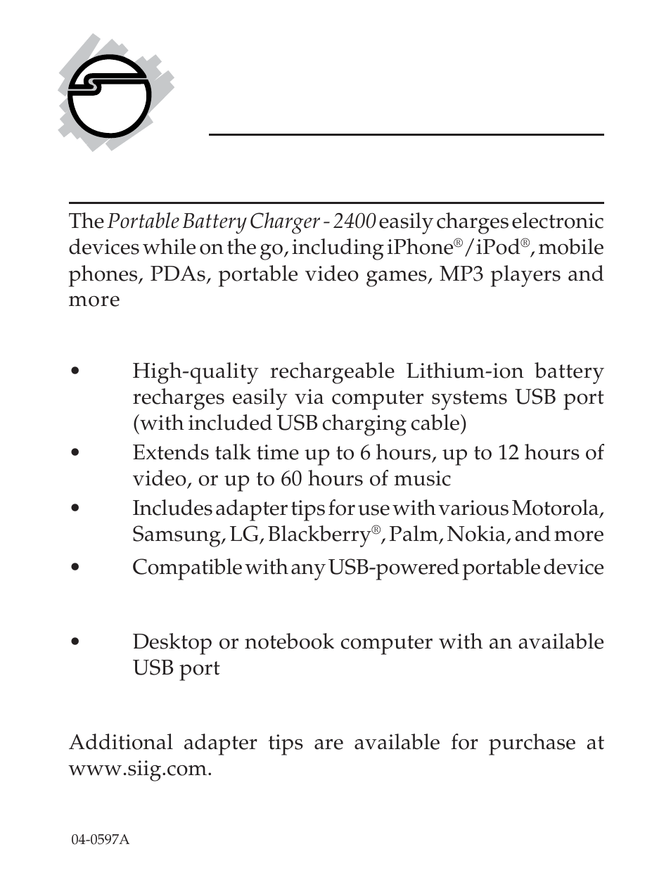 SIIG 2400 User Manual | 8 pages