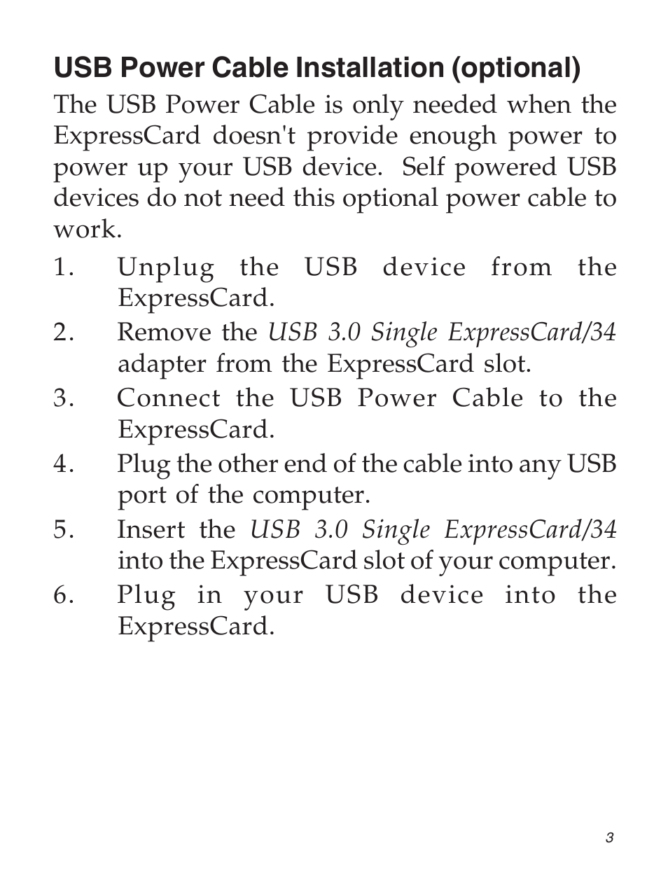 Usb power cable installation (optional) | SIIG 5053 User Manual | Page 3 / 8
