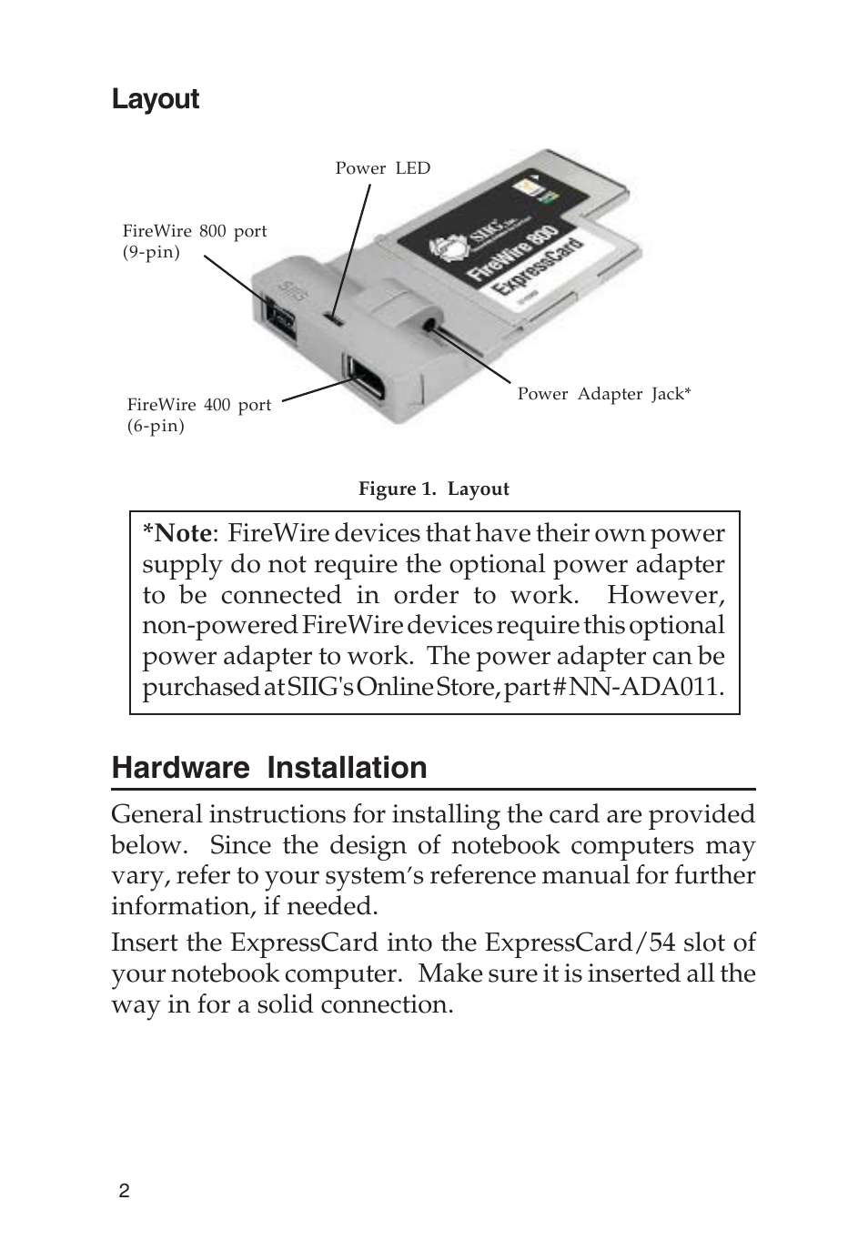 Hardware installation, Layout | SIIG 700 User Manual | Page 2 / 12