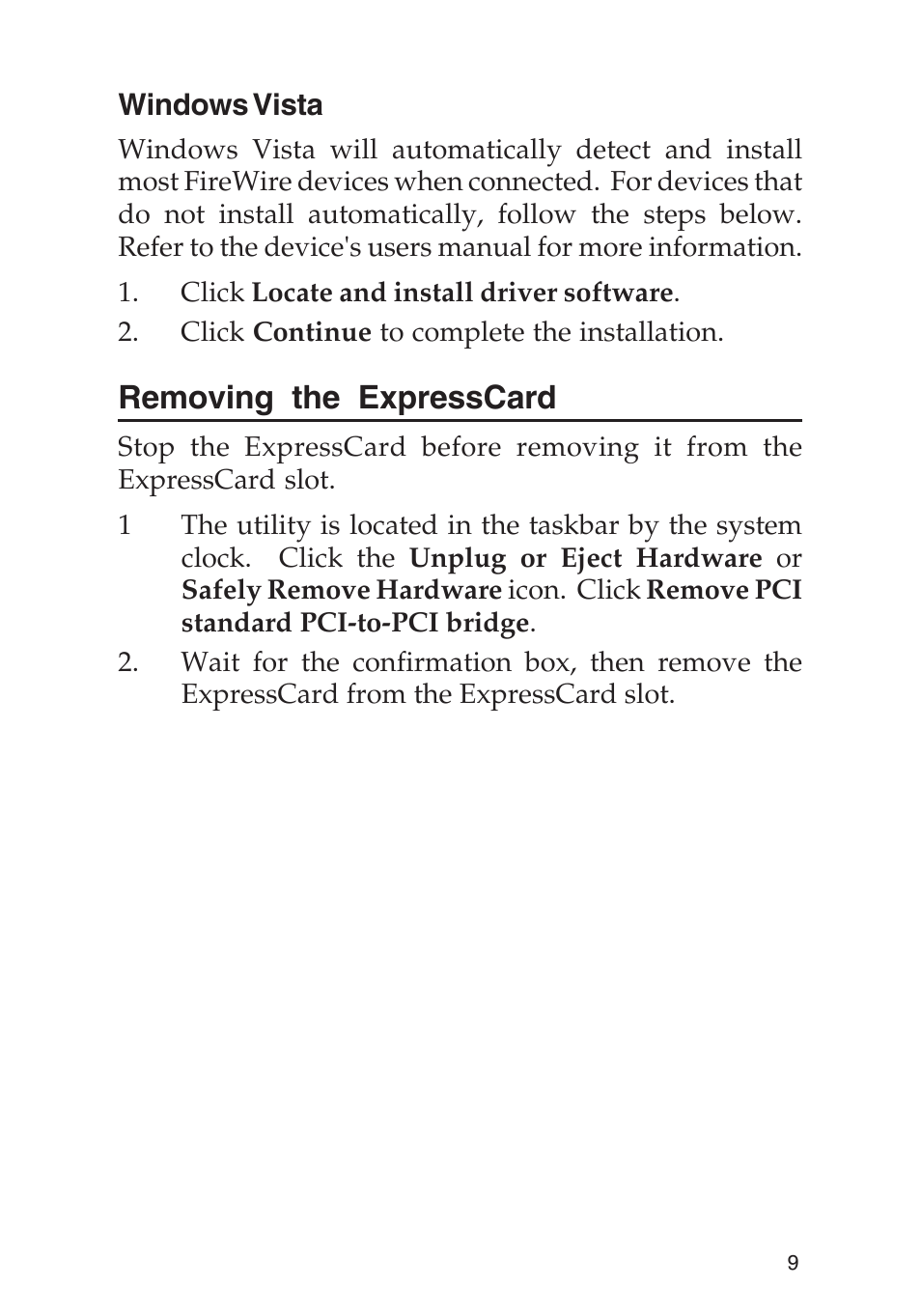 Removing the expresscard | SIIG 700 User Manual | Page 9 / 12