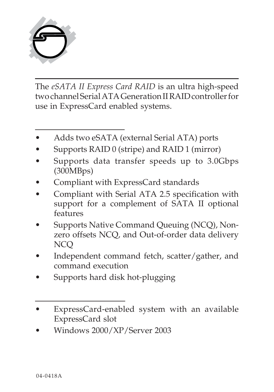 SIIG 04-0418A User Manual | 20 pages