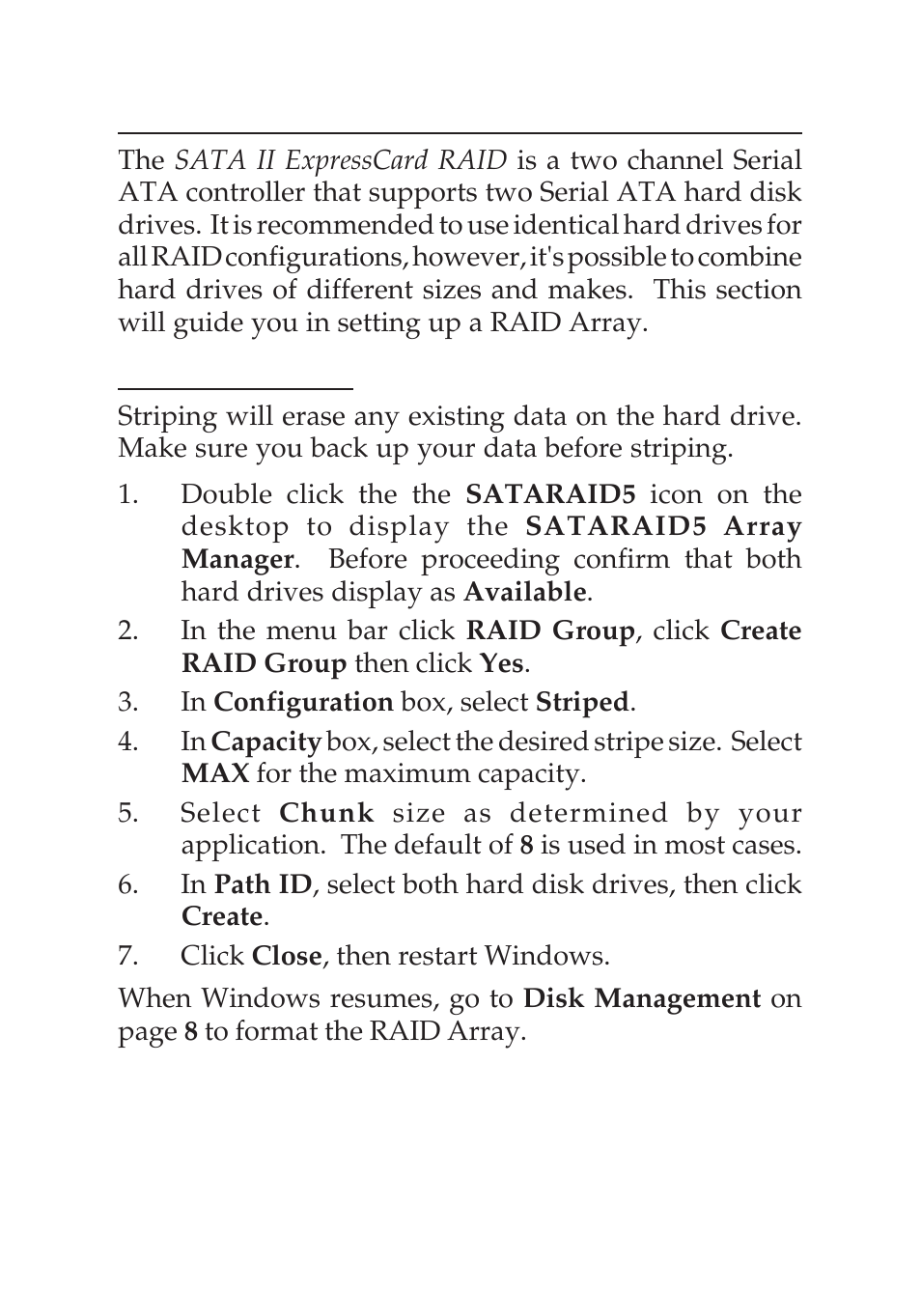 Creating raid array | SIIG 04-0418A User Manual | Page 6 / 20
