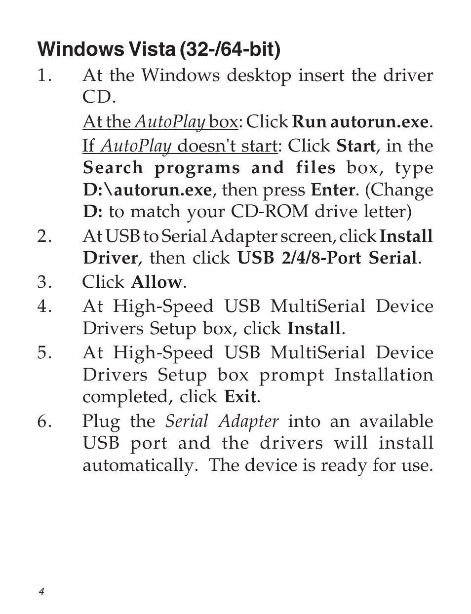 Windows vista (32-/64-bit) | SIIG 04-0725A User Manual | Page 4 / 12