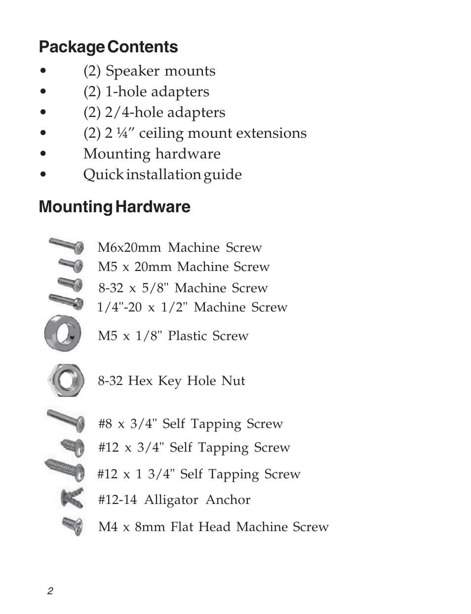 Package contents, Mounting hardware | SIIG 04-0600B User Manual | Page 2 / 16
